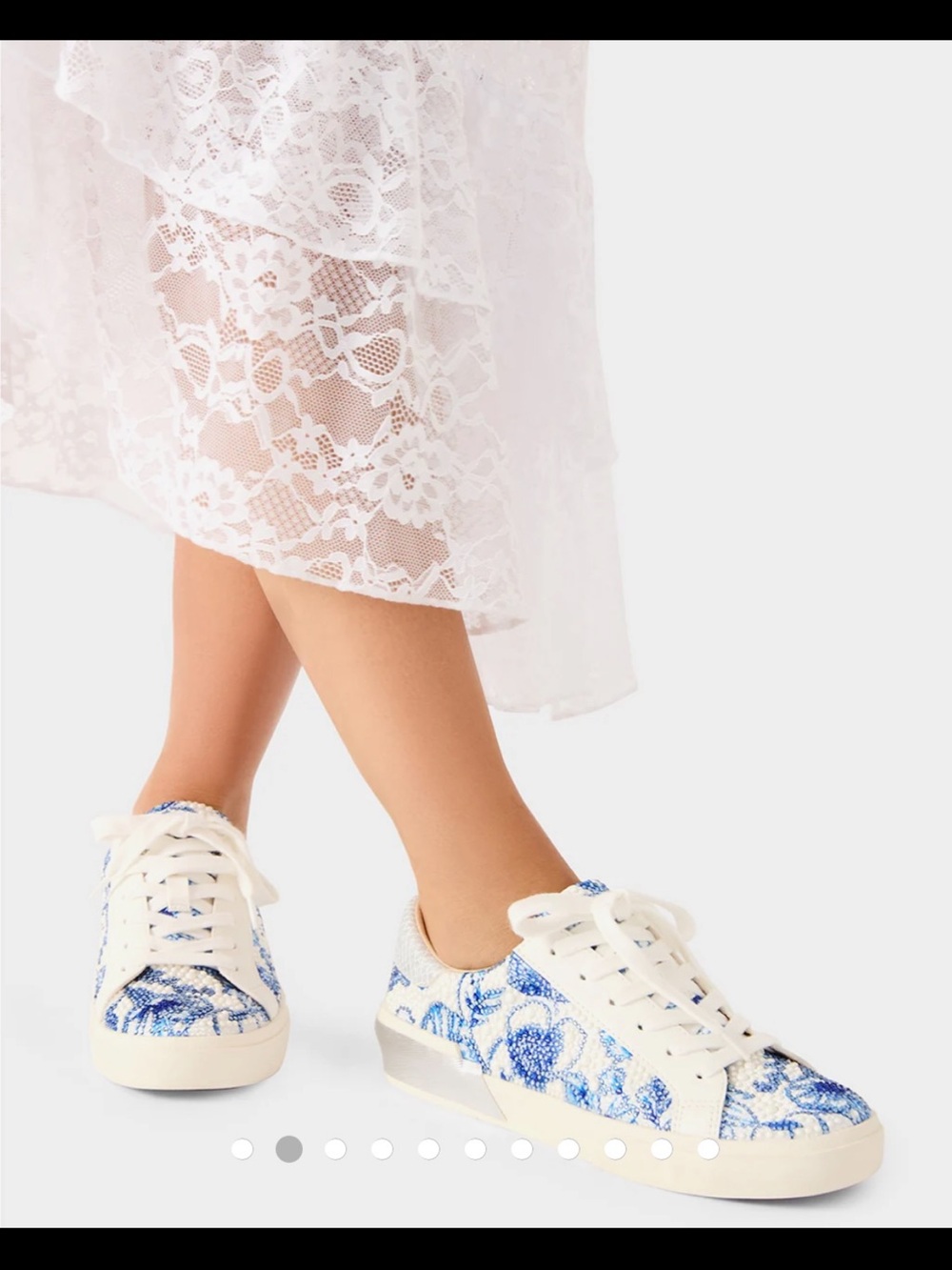 Betsey Johnson White and Blue Floral Lace-Up Sneakers Damon Blue/ White
